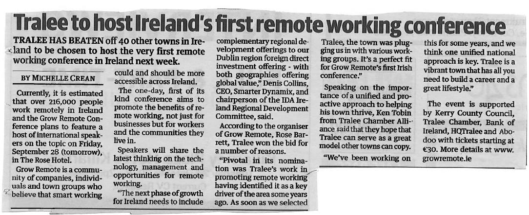 Tralee To Host Ireland’s First Remote Working Conference